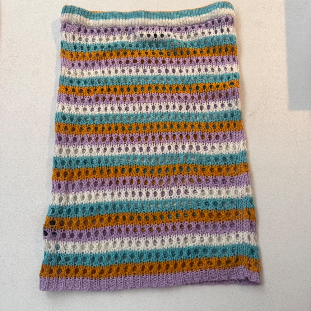 Womens Striped Crochet high waisted skirt Pointelle Knit swim‎ cover retro indie